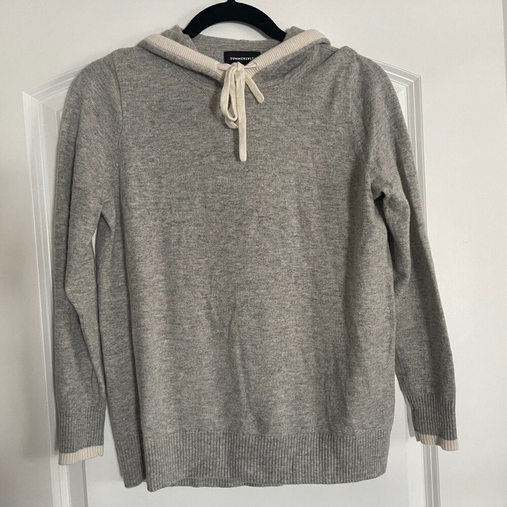 Summersalt Coziest Cashmere Blend Hoodie in Wolf & White Sand - XS